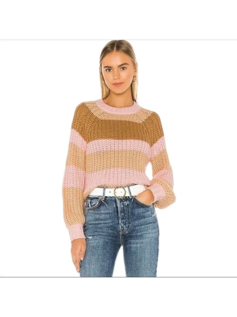 Finders Keepers Mariposa Striped Chunky Knit Crewneck Pullover Sweater Size XS